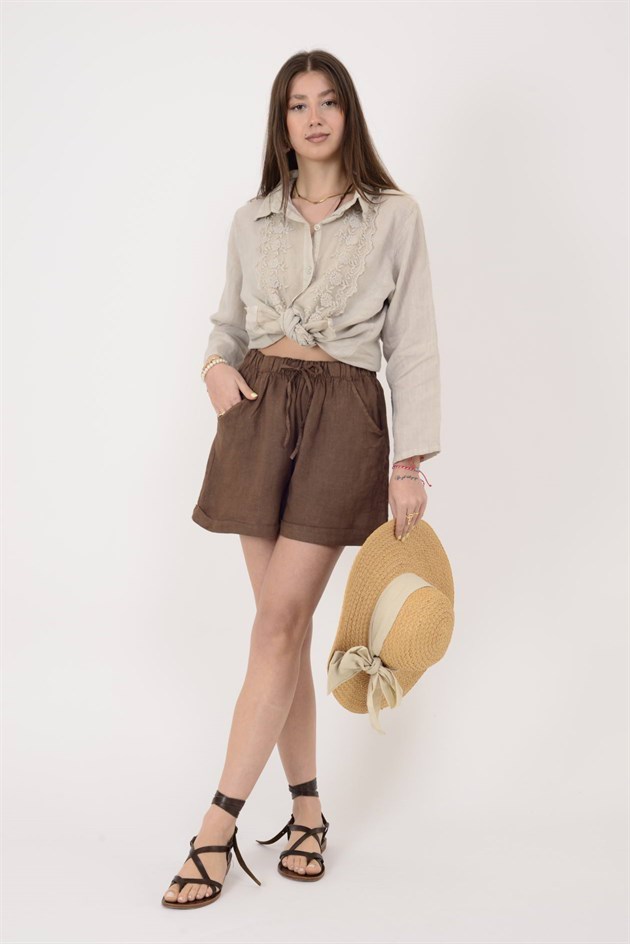 13803 BELDEN BAĞLAMALI KETEN ŞORT