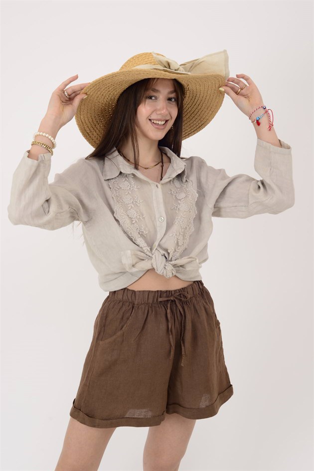 13803 BELDEN BAĞLAMALI KETEN ŞORT