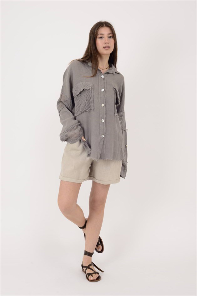 13803 BELDEN BAĞLAMALI KETEN ŞORT