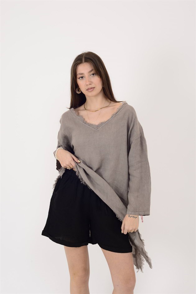 13803 BELDEN BAĞLAMALI KETEN ŞORT