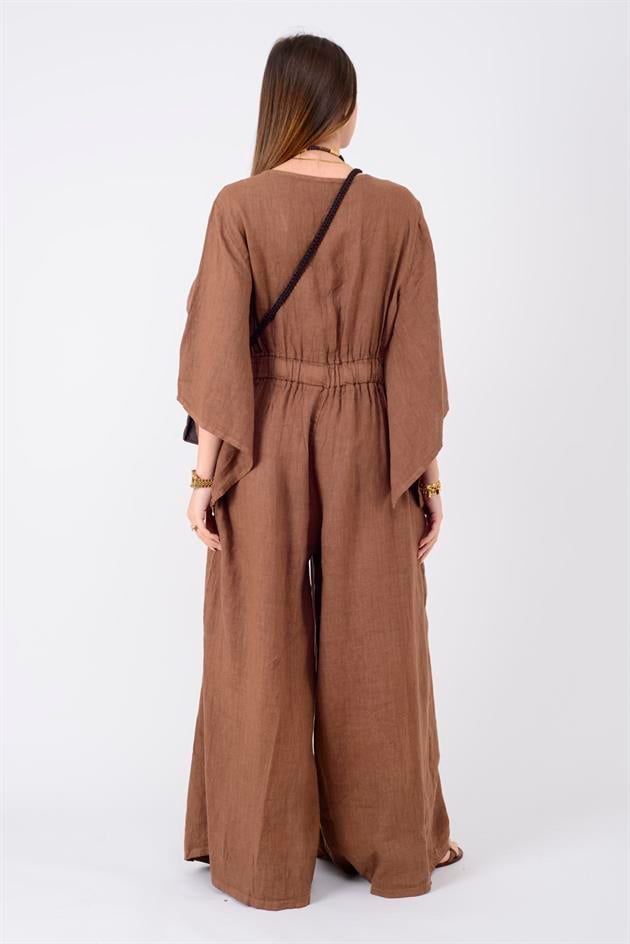 13927 ÜÇ DÜĞMELİ V YAKA KETEN TULUM