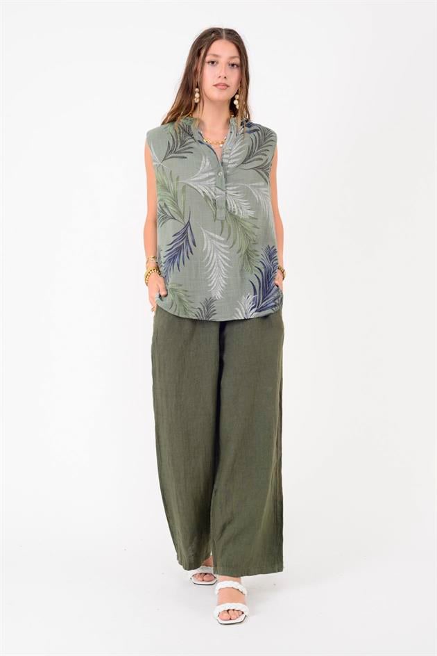 14065 CEP DETAYLI KETEN PANTOLON