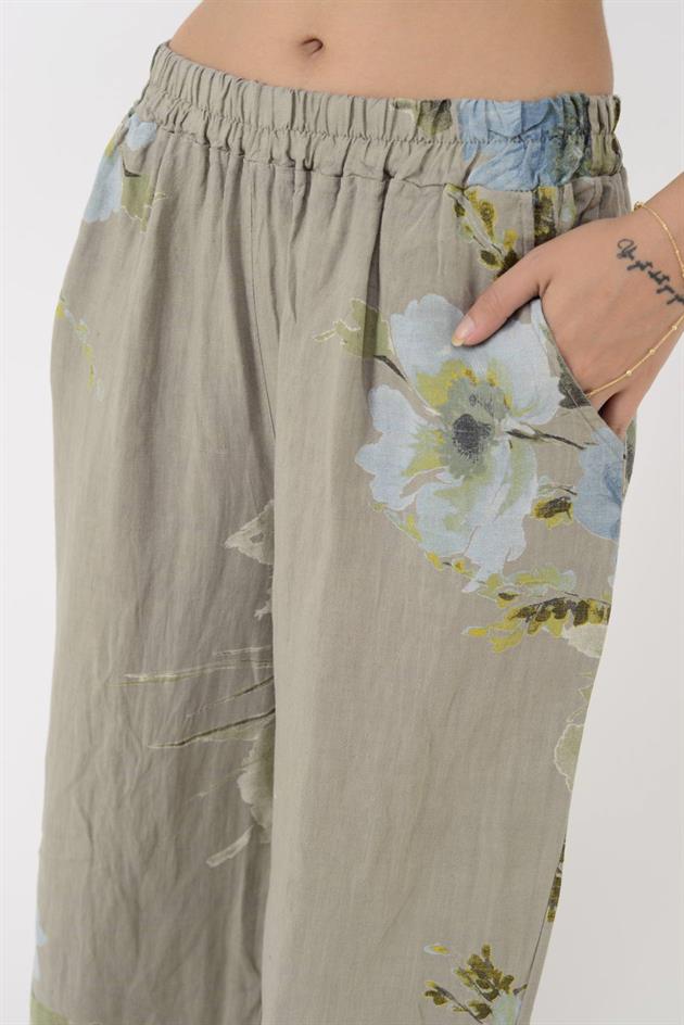14300 BATİK ÇİÇEK DESEN PALAZZO KETEN PANTOLON