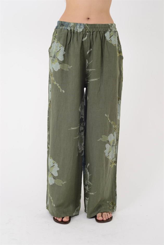 14300 BATİK ÇİÇEK DESEN PALAZZO KETEN PANTOLON
