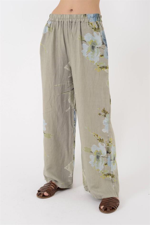 14300 BATİK ÇİÇEK DESEN PALAZZO KETEN PANTOLON