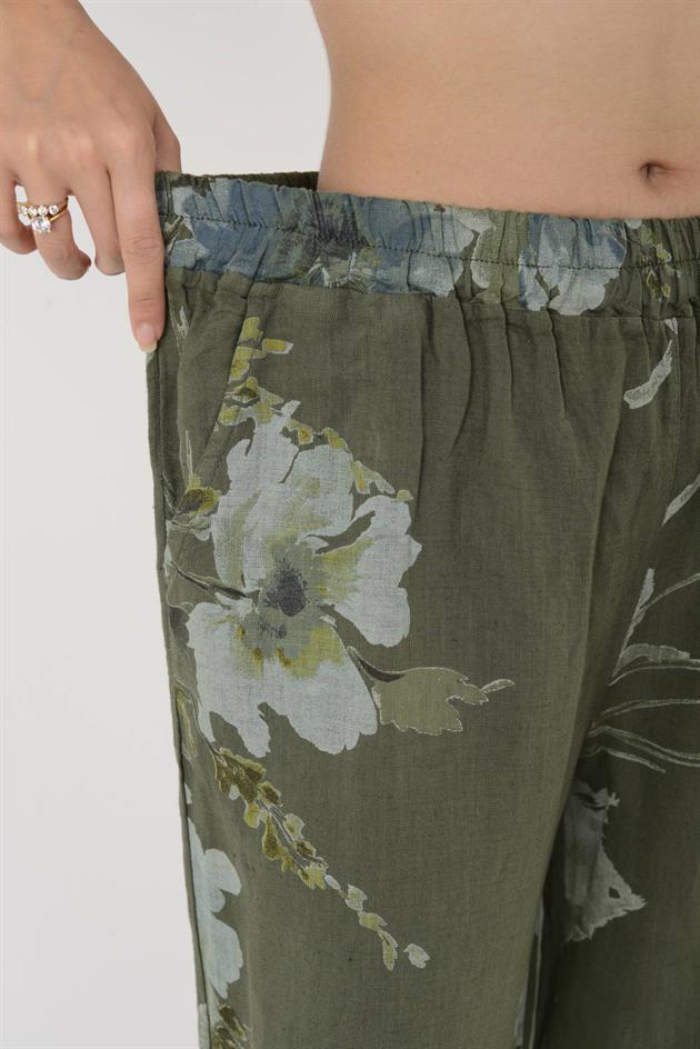 14300 BATİK ÇİÇEK DESEN PALAZZO KETEN PANTOLON