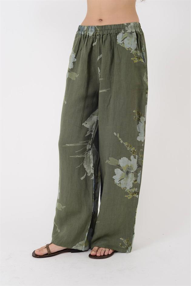 14300 BATİK ÇİÇEK DESEN PALAZZO KETEN PANTOLON