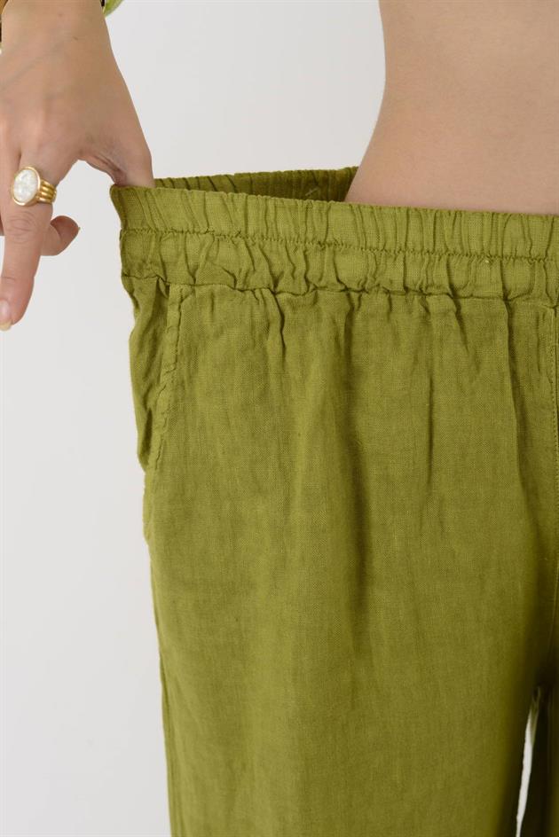 14300 BELİ LASTİKLİ BORU PAÇA KETEN PANTOLON