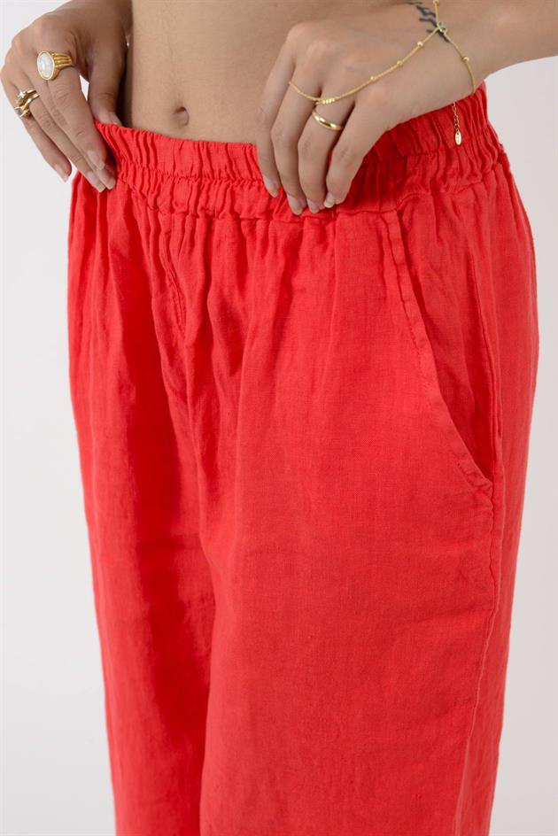 14300 BELİ LASTİKLİ BORU PAÇA KETEN PANTOLON