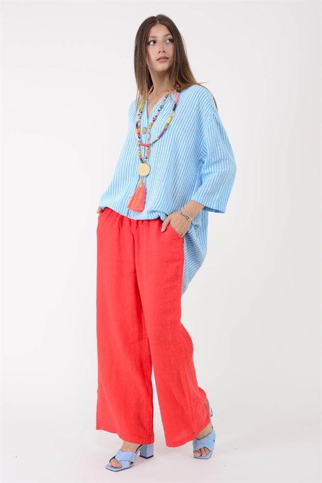 14300 BELİ LASTİKLİ BORU PAÇA KETEN PANTOLON