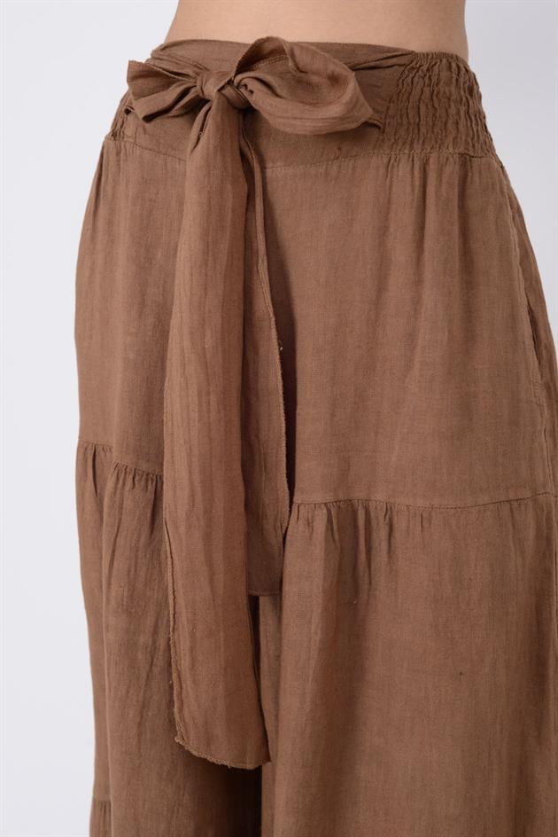 14740 FİYONK DETAYLI VOLAN KETEN PANTOLON