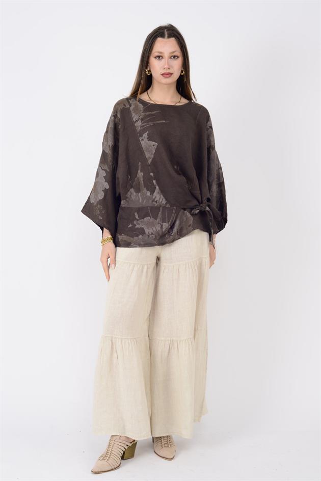 14740 FİYONK DETAYLI VOLAN KETEN PANTOLON