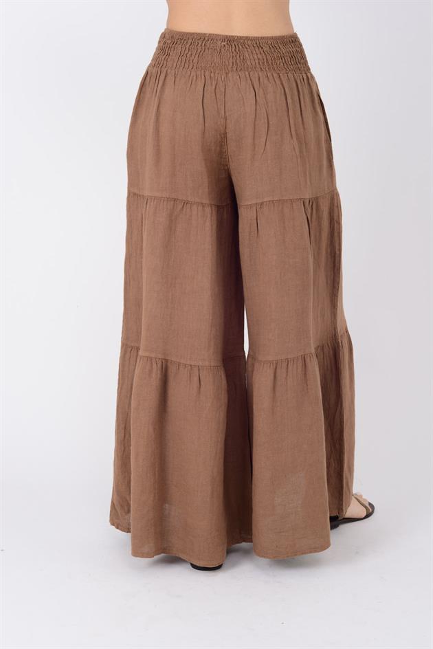 14740 FİYONK DETAYLI VOLAN KETEN PANTOLON