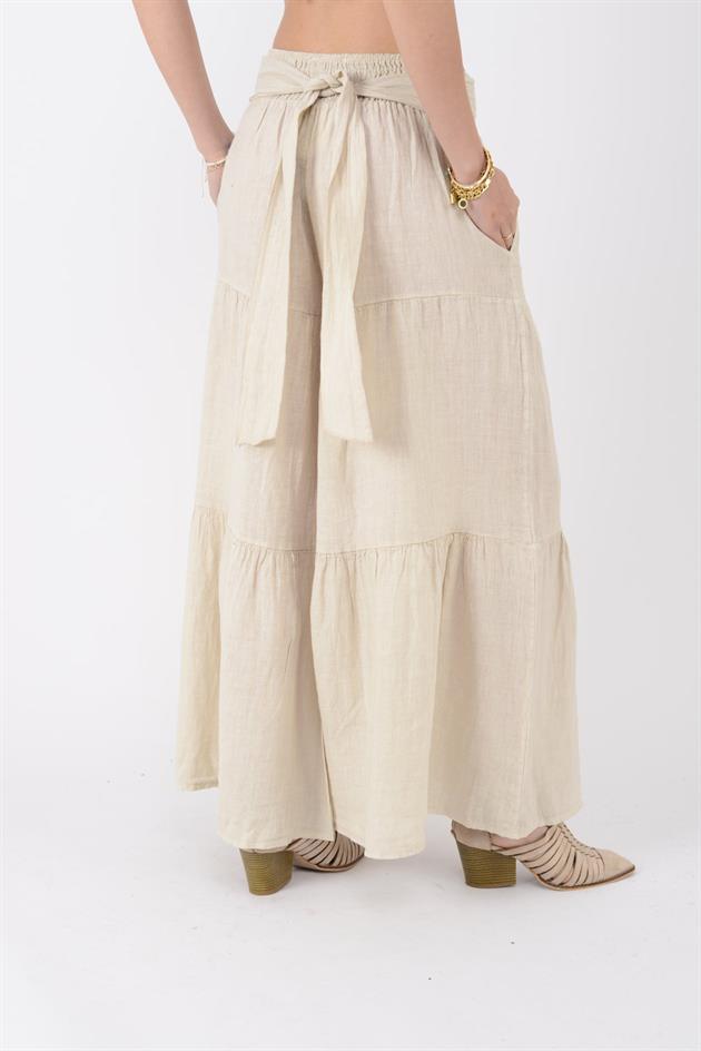14740 FİYONK DETAYLI VOLAN KETEN PANTOLON