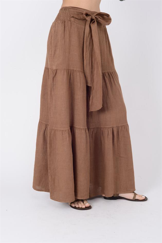 14740 FİYONK DETAYLI VOLAN KETEN PANTOLON