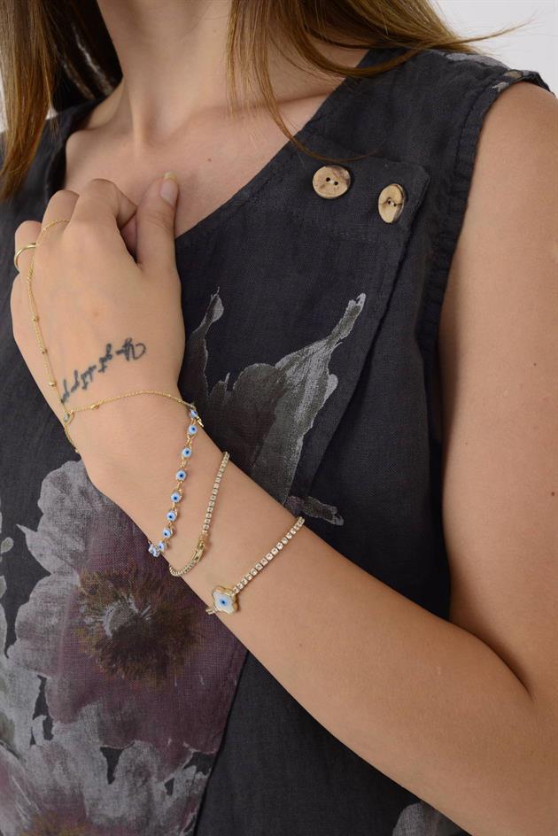 149281 BATİK ÇİÇEK DESEN ASİMETRİK KOLSUZ KETEN BLUZ