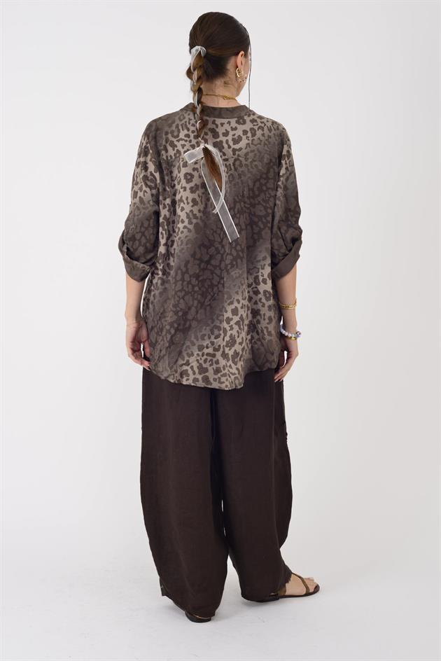 15451-16 PAYET DETAYLI LEOPAR DESEN GÖMLEK