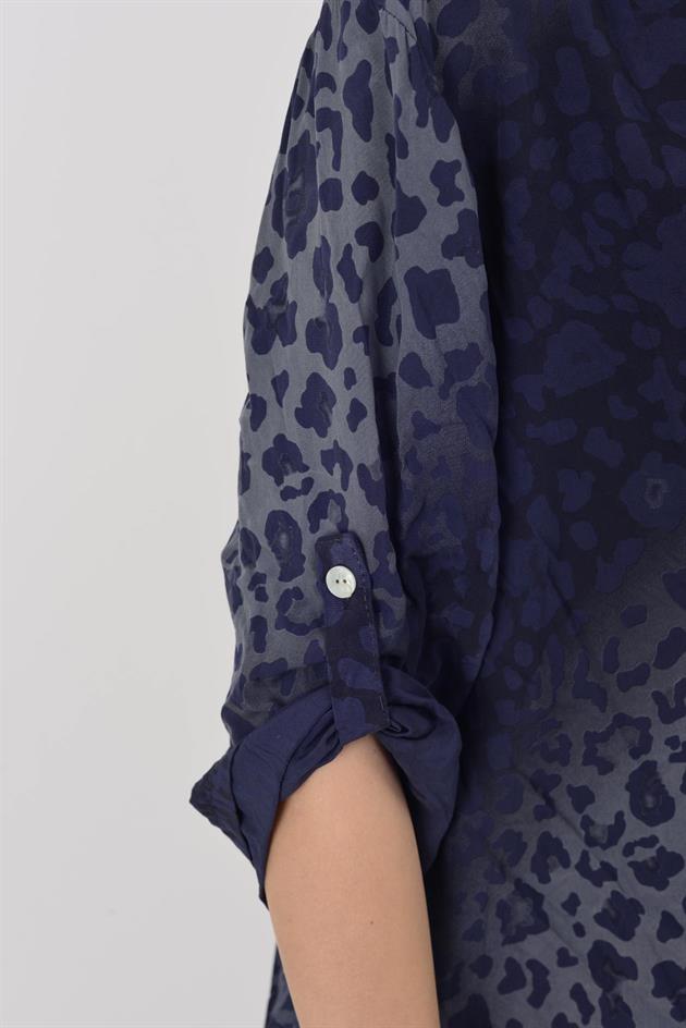 15451-16 PAYET DETAYLI LEOPAR DESEN GÖMLEK