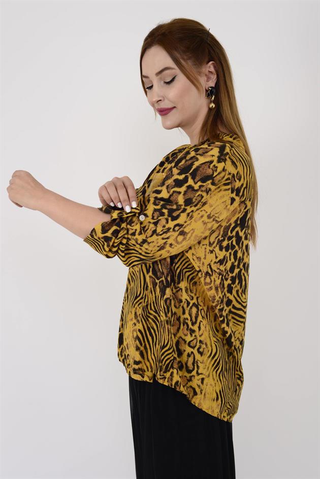 15451-8 LEOPAR DESEN PAYET DETAYLI GÖMLEK