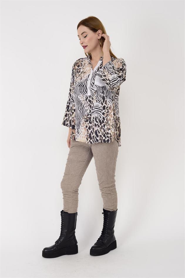 15451-8 LEOPAR DESEN PAYET DETAYLI GÖMLEK