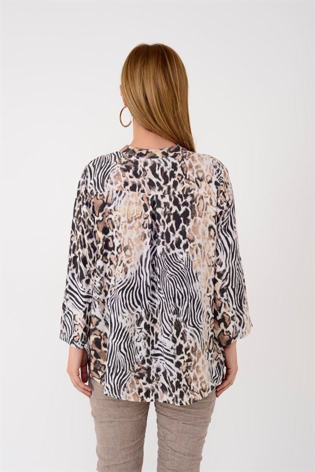15451-8 LEOPAR DESEN PAYET DETAYLI GÖMLEK