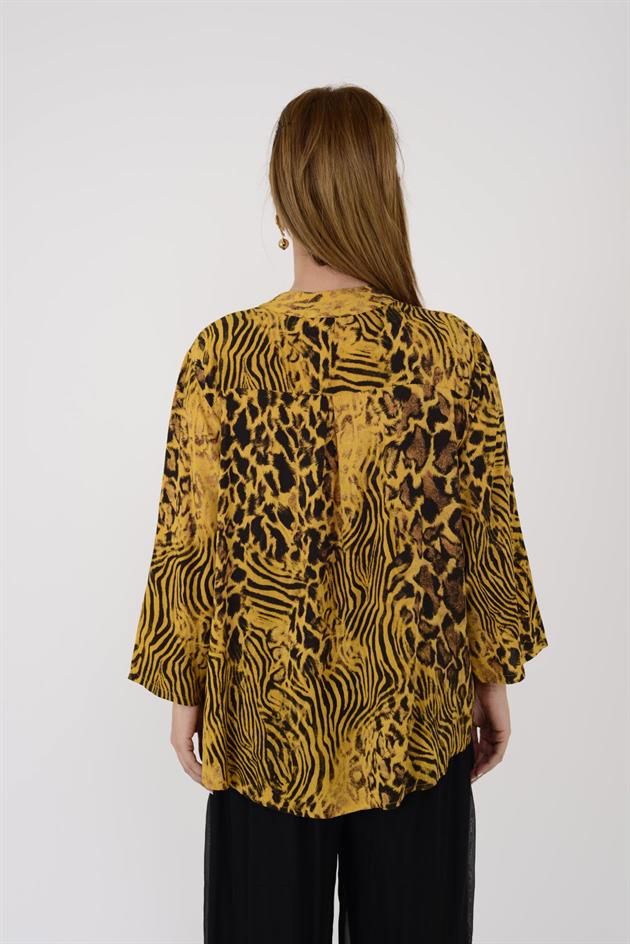 15451-8 LEOPAR DESEN PAYET DETAYLI GÖMLEK