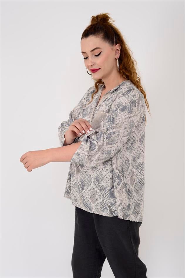 15451-9 PAYET DETAYLI DESENLİ GÖMLEK