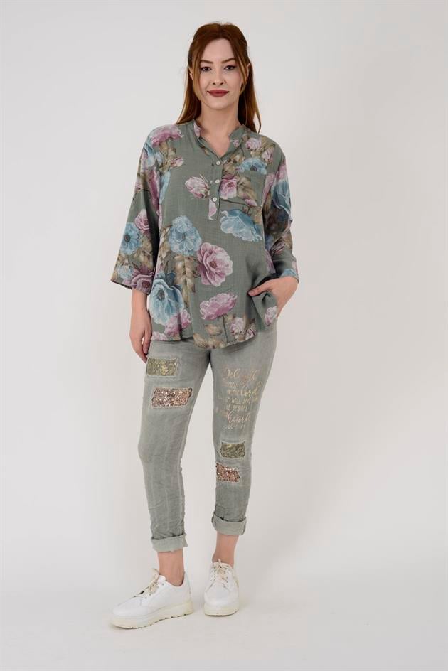 15455-16 GÜL DESENLİ GÖMLEK