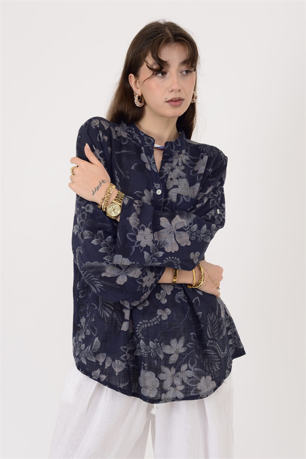 15455F-110 BAHAR DESEN ÜÇ DÜĞMELİ GÖMLEK