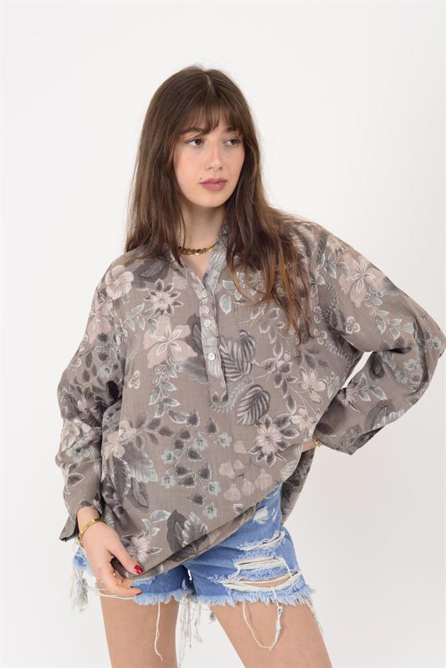 15455F-110 BAHAR DESEN ÜÇ DÜĞMELİ GÖMLEK