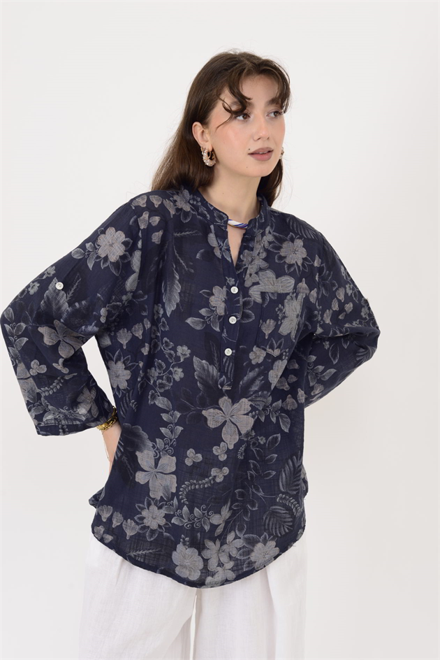 15455F-110 BAHAR DESEN ÜÇ DÜĞMELİ GÖMLEK