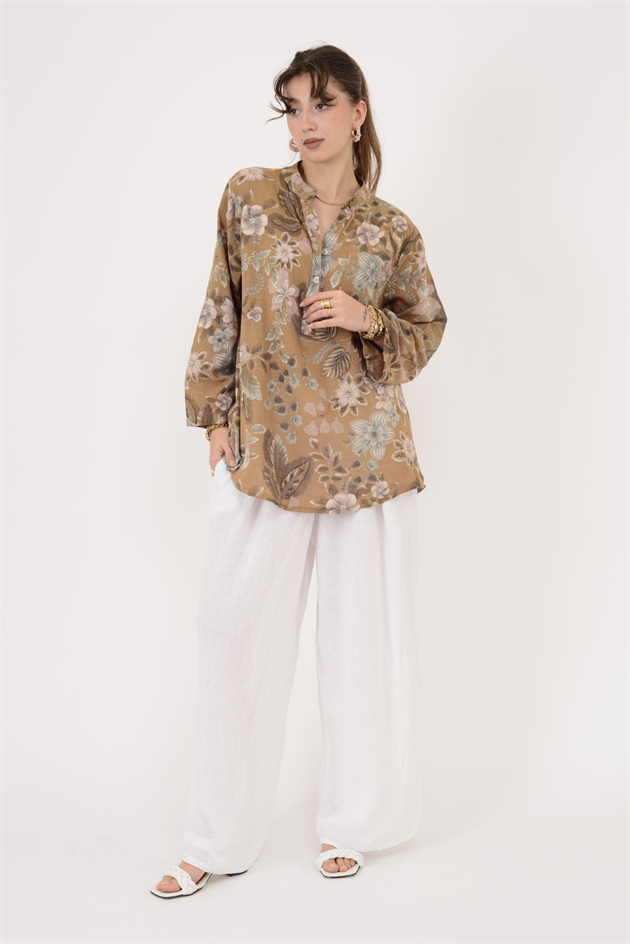 15455F-110 BAHAR DESEN ÜÇ DÜĞMELİ GÖMLEK