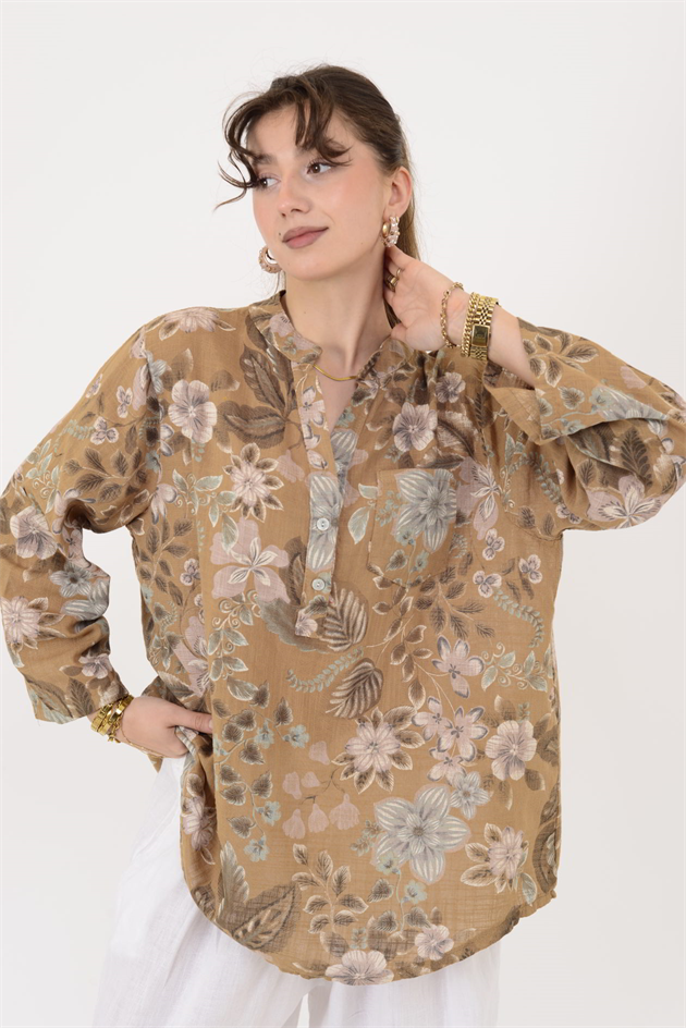 15455F-110 BAHAR DESEN ÜÇ DÜĞMELİ GÖMLEK