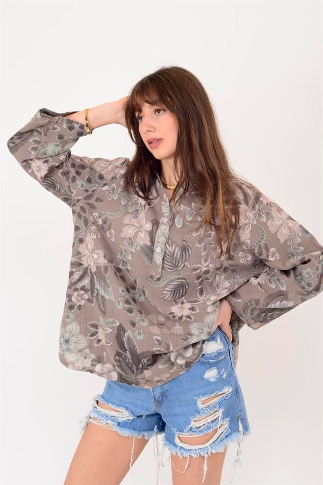 15455F-110 BAHAR DESEN ÜÇ DÜĞMELİ GÖMLEK