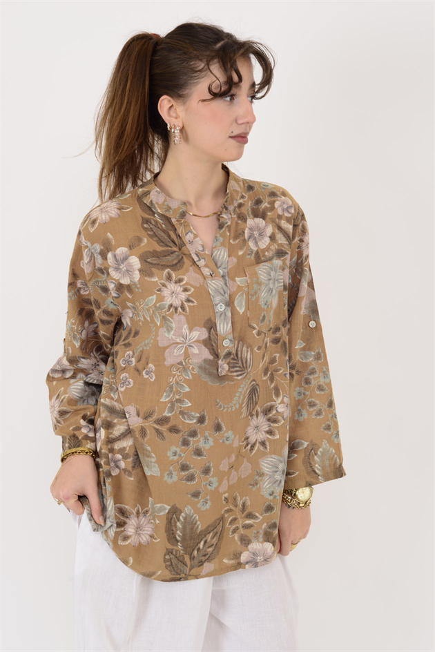 15455F-110 BAHAR DESEN ÜÇ DÜĞMELİ GÖMLEK