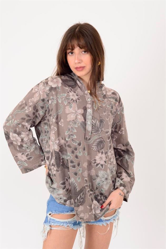 15455F-110 BAHAR DESEN ÜÇ DÜĞMELİ GÖMLEK