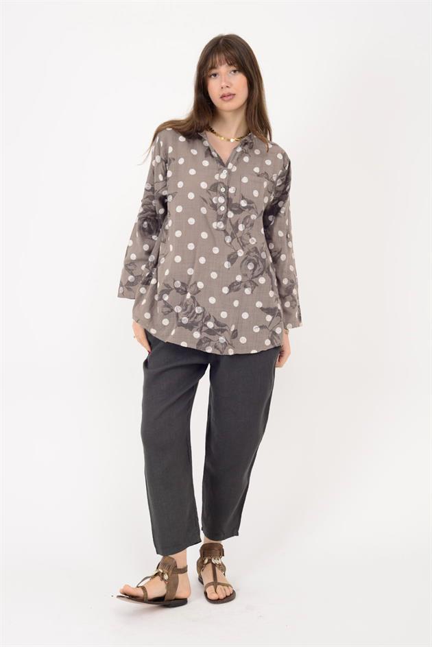 15455F-111 PUANTİYE DESEN ÜÇ DÜĞMELİ GÖMLEK