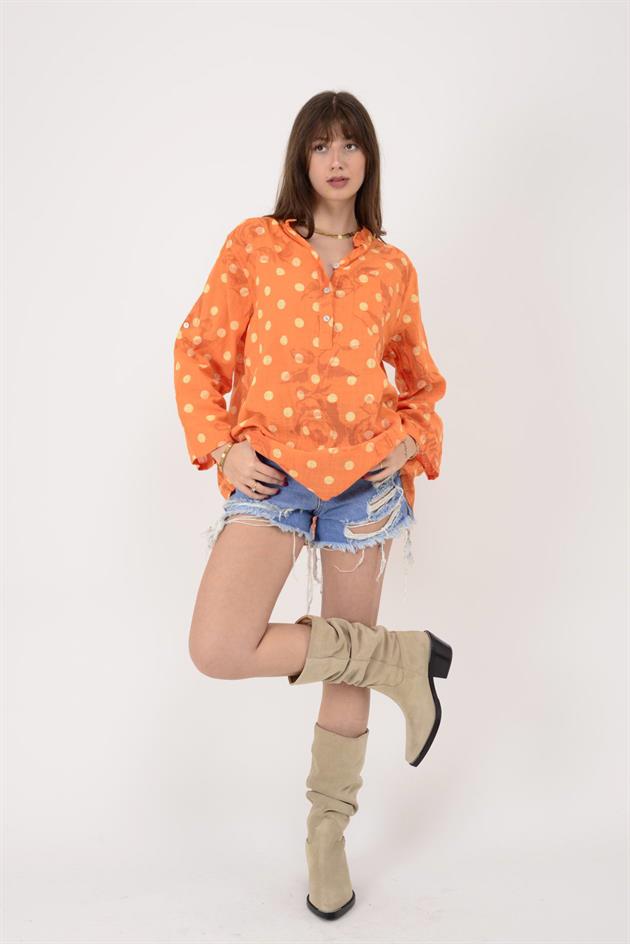 15455F-111 PUANTİYE DESEN ÜÇ DÜĞMELİ GÖMLEK