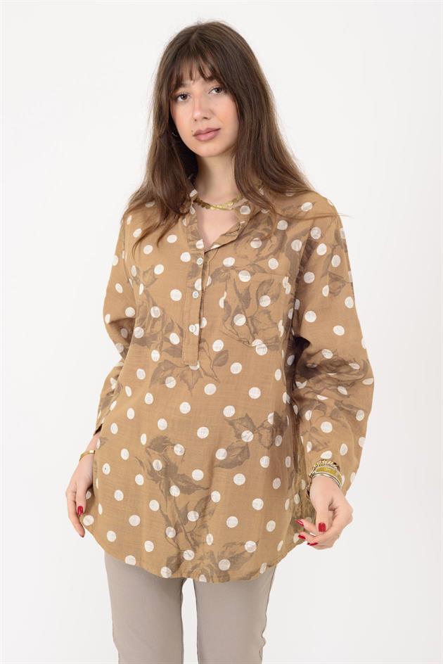 15455F-111 PUANTİYE DESEN ÜÇ DÜĞMELİ GÖMLEK