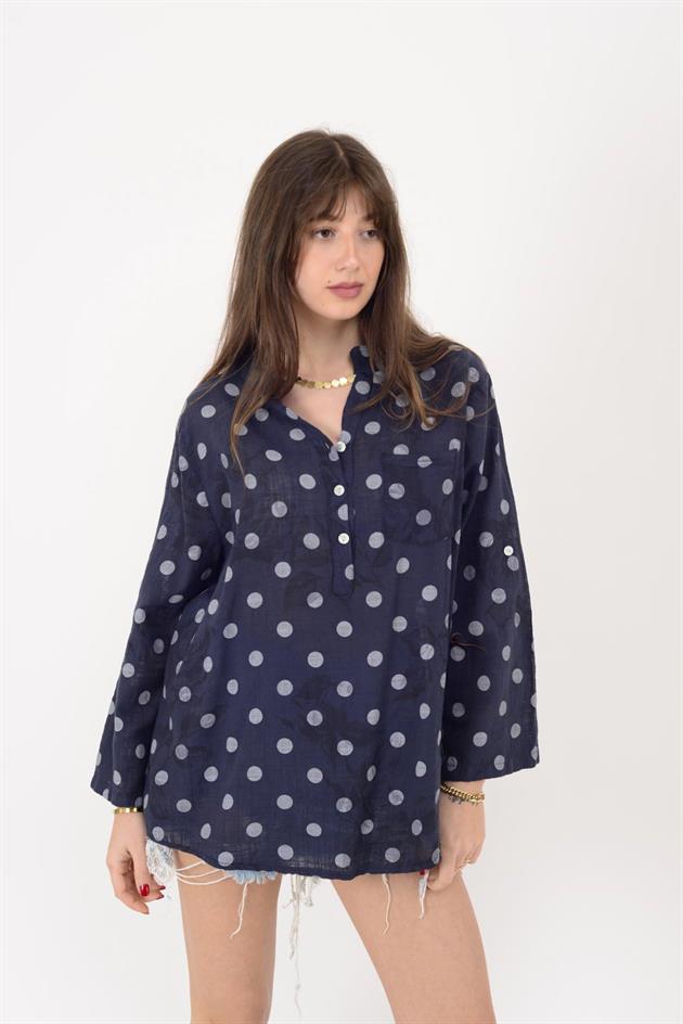 15455F-111 PUANTİYE DESEN ÜÇ DÜĞMELİ GÖMLEK