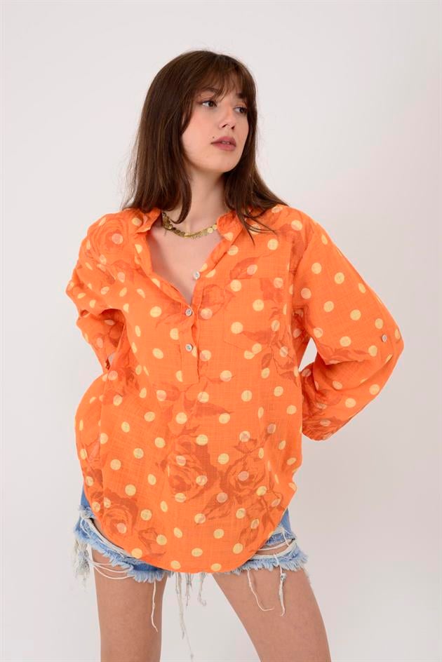 15455F-111 PUANTİYE DESEN ÜÇ DÜĞMELİ GÖMLEK