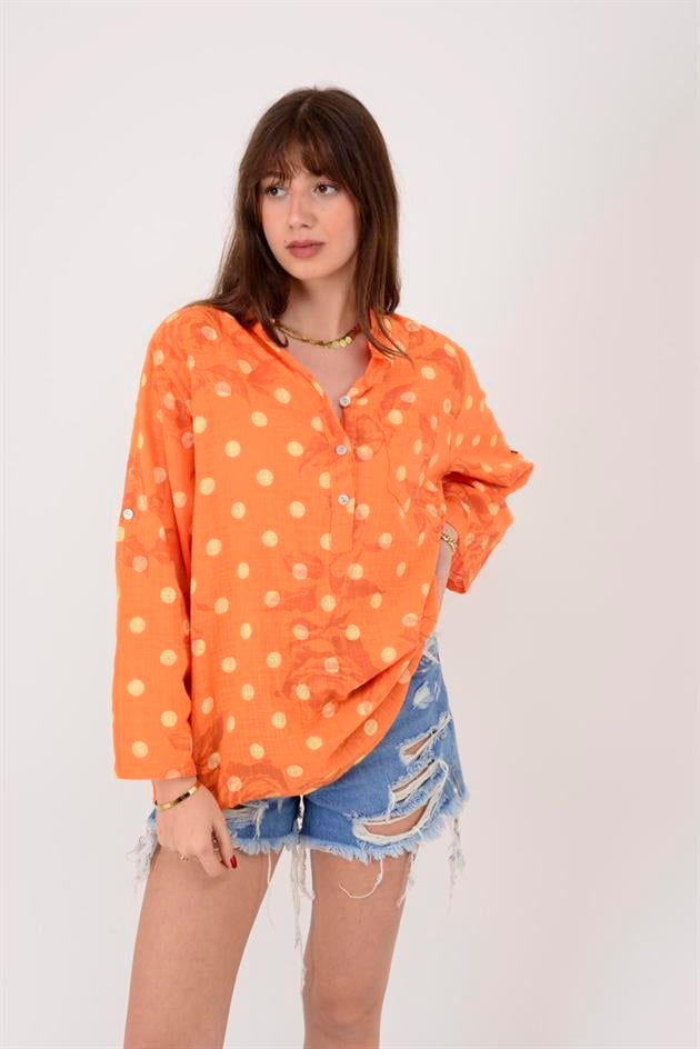 15455F-111 PUANTİYE DESEN ÜÇ DÜĞMELİ GÖMLEK