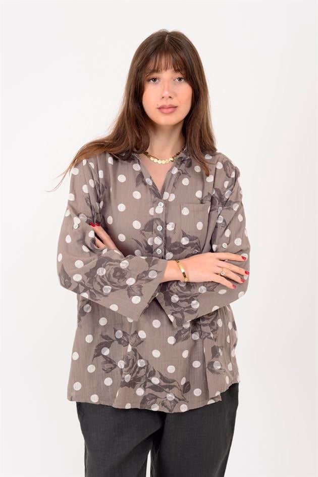 15455F-111 PUANTİYE DESEN ÜÇ DÜĞMELİ GÖMLEK