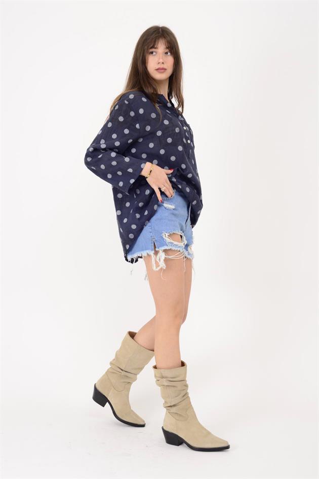 15455F-111 PUANTİYE DESEN ÜÇ DÜĞMELİ GÖMLEK