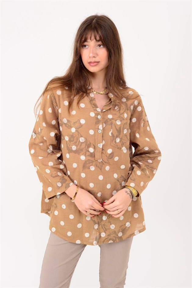 15455F-111 PUANTİYE DESEN ÜÇ DÜĞMELİ GÖMLEK