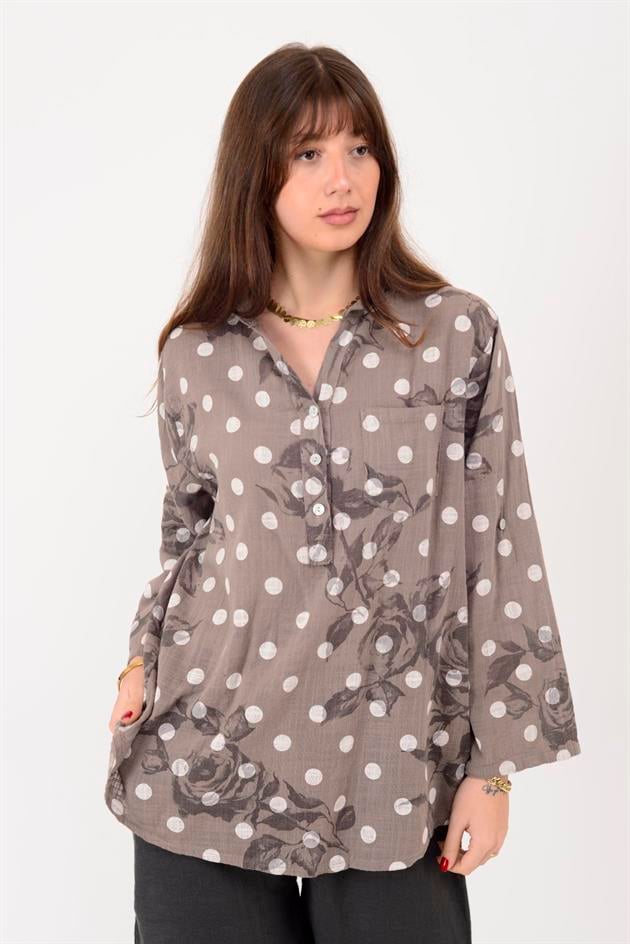 15455F-111 PUANTİYE DESEN ÜÇ DÜĞMELİ GÖMLEK