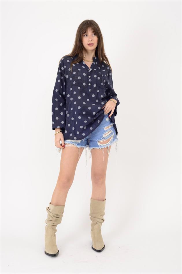 15455F-111 PUANTİYE DESEN ÜÇ DÜĞMELİ GÖMLEK