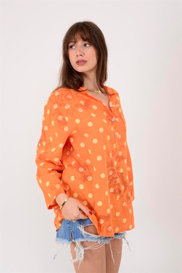 15455F-111 PUANTİYE DESEN ÜÇ DÜĞMELİ GÖMLEK