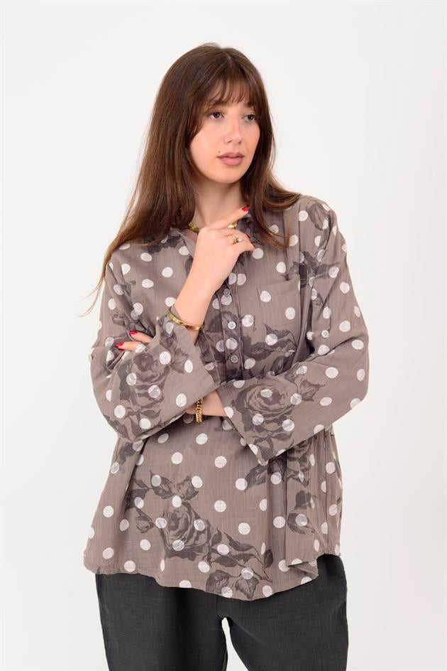 15455F-111 PUANTİYE DESEN ÜÇ DÜĞMELİ GÖMLEK