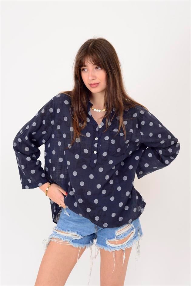 15455F-111 PUANTİYE DESEN ÜÇ DÜĞMELİ GÖMLEK